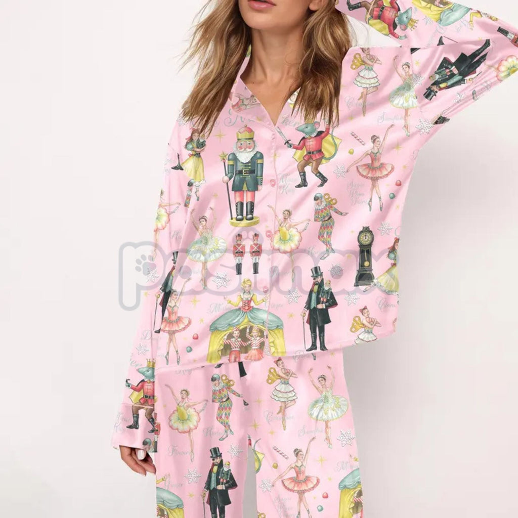 Silky Nutcracker Christmas Pajama Set for Women