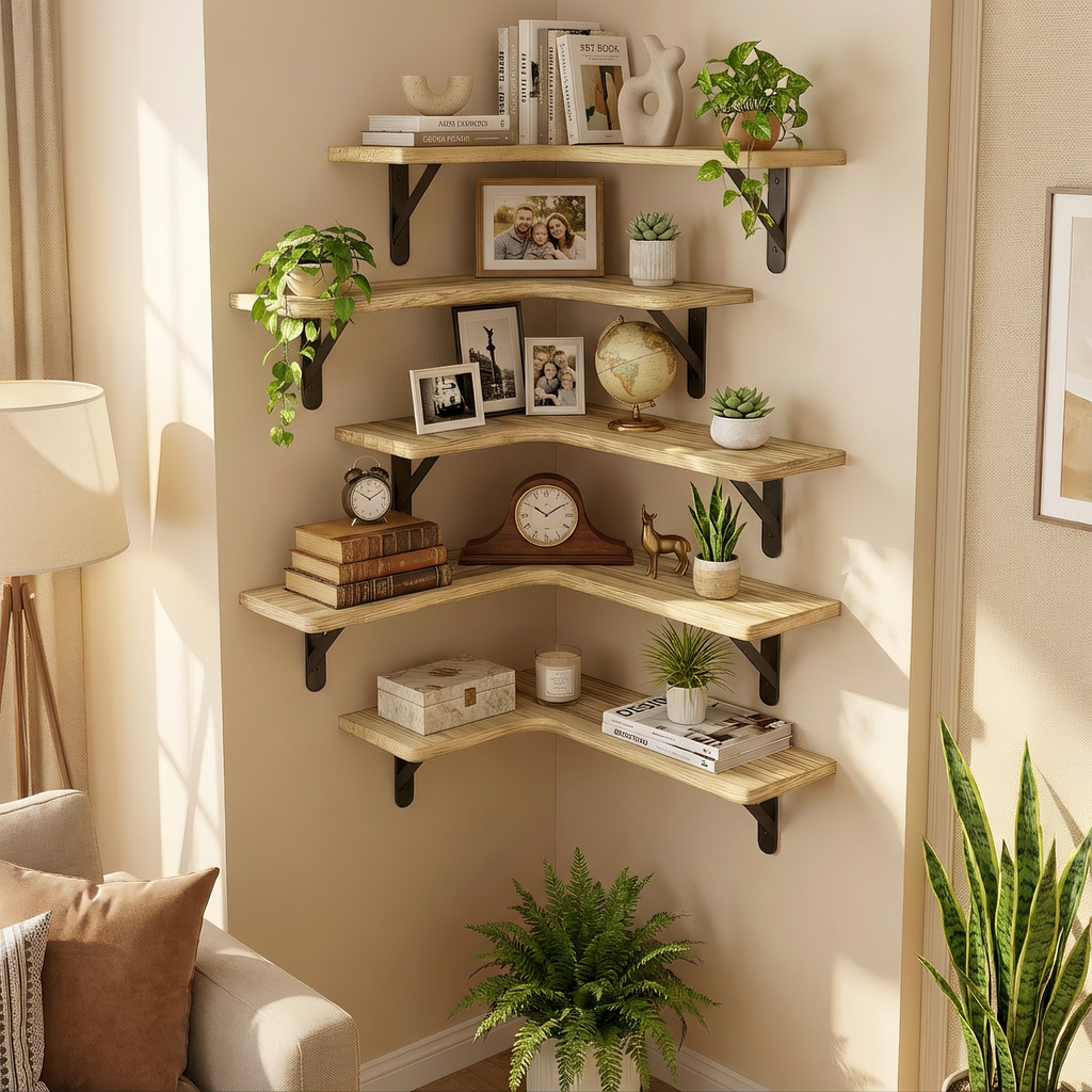 Rustic Corner Floating Shelves, Set of 5