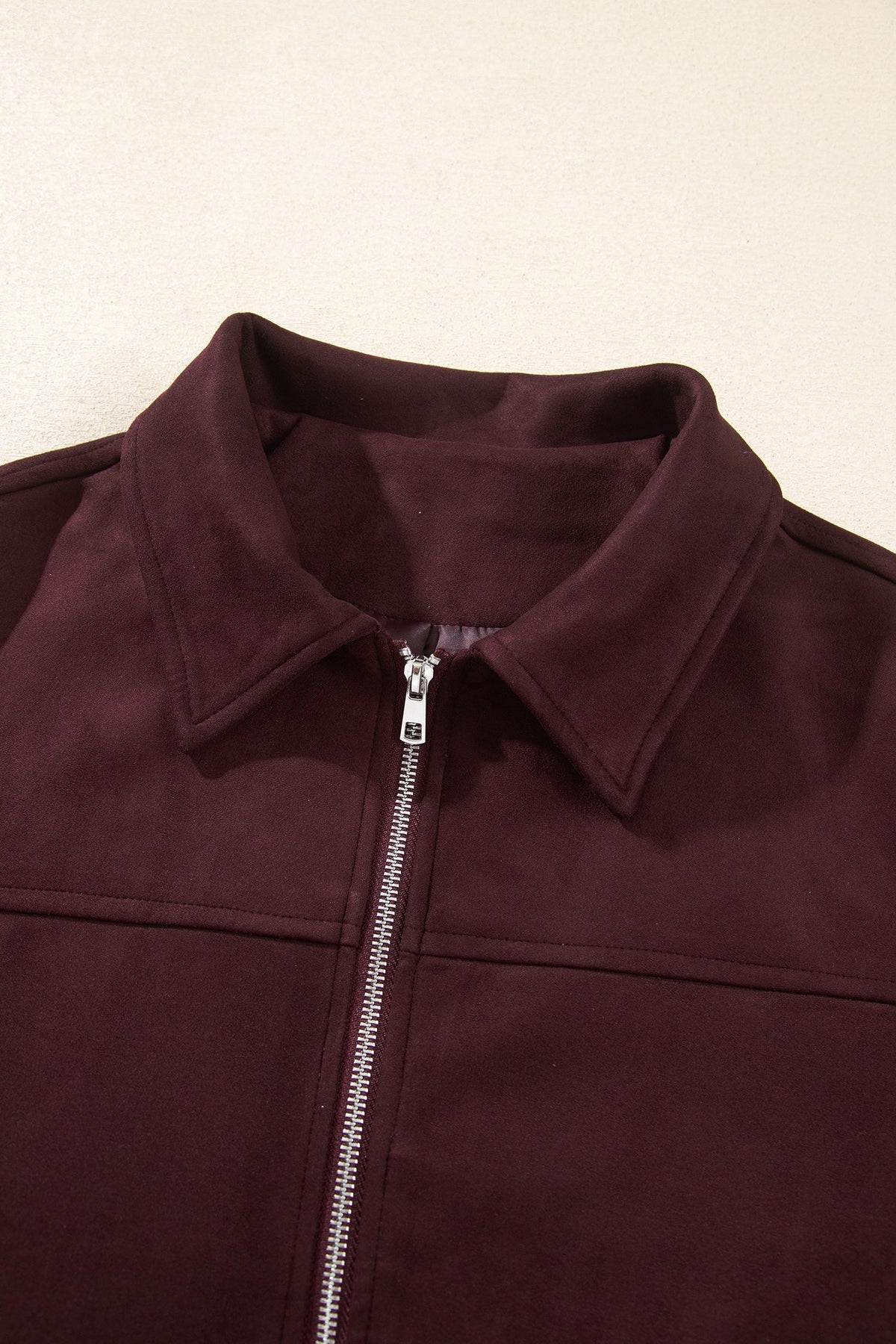 Solid Faux Suede Zip-Up Collared Jacket