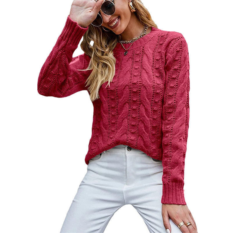 Women's Long Sleeve Cable Knit Pullover Sweater