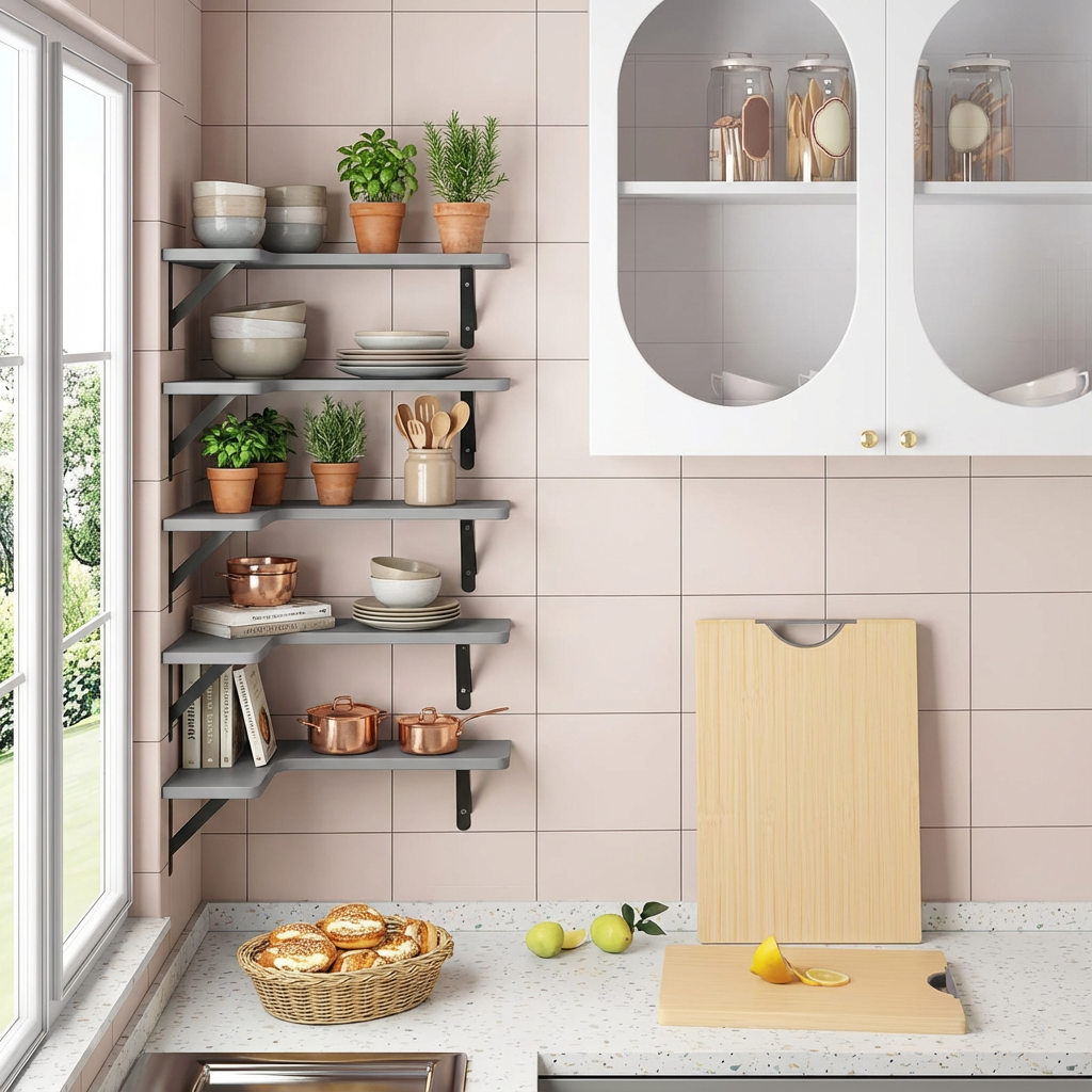 Rustic Corner Floating Shelves, Set of 5