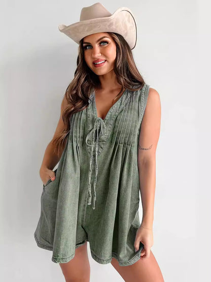 Combinaison en Jean Sans Manches avec Manches Courtes et Short – Style Décontracté d’Été