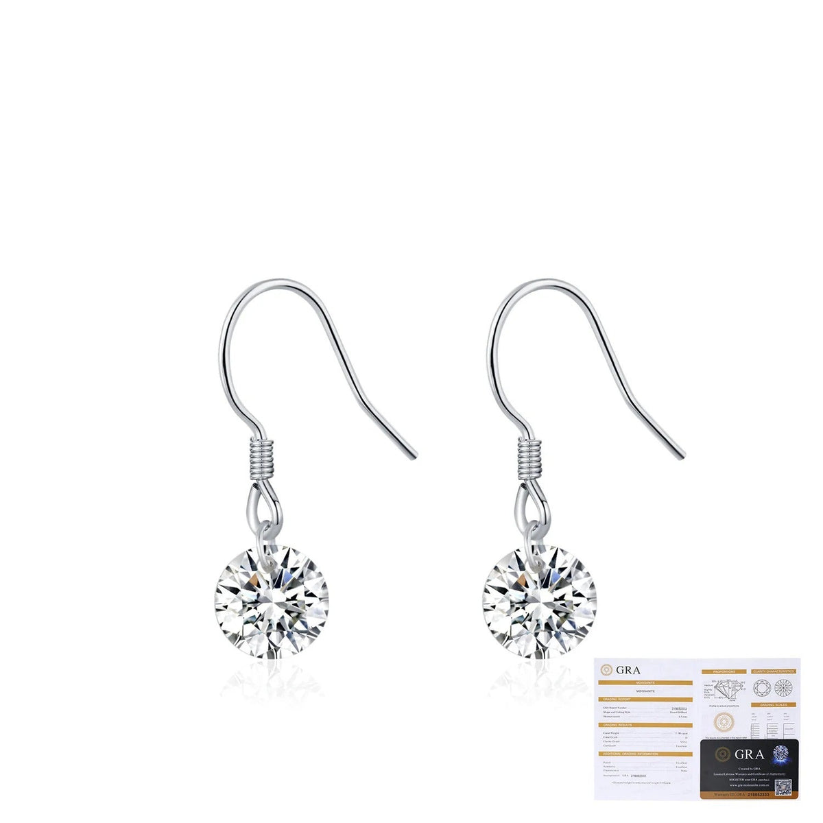 Round Moissanite Hook Earrings | Sterling Silver
