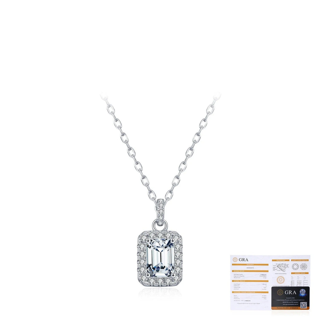 Emerald-Cut Moissanite Pendant Necklace | Sterling Silver
