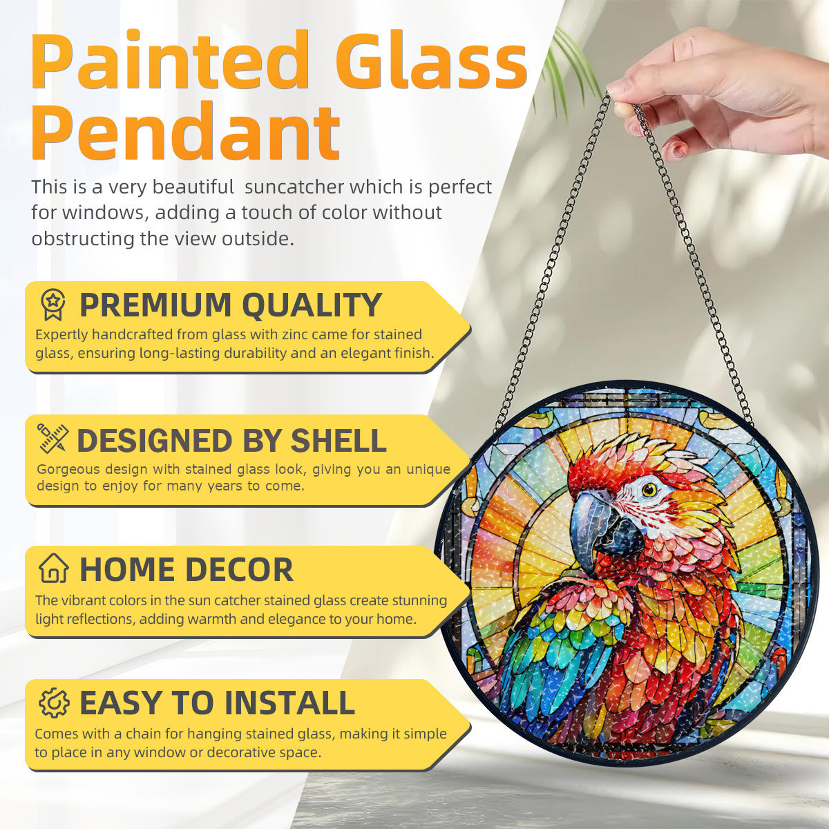 Stained Glass-Look Parrot Suncatcher | 3 Sizes