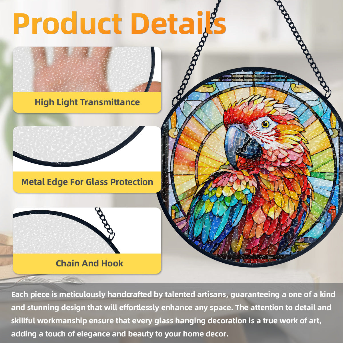 Stained Glass-Look Parrot Suncatcher | 3 Sizes