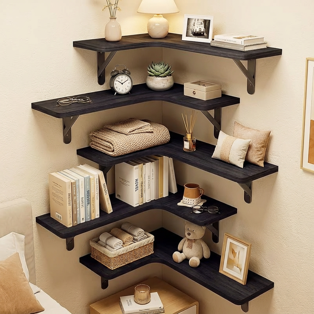 Rustic Corner Floating Shelves, Set of 5