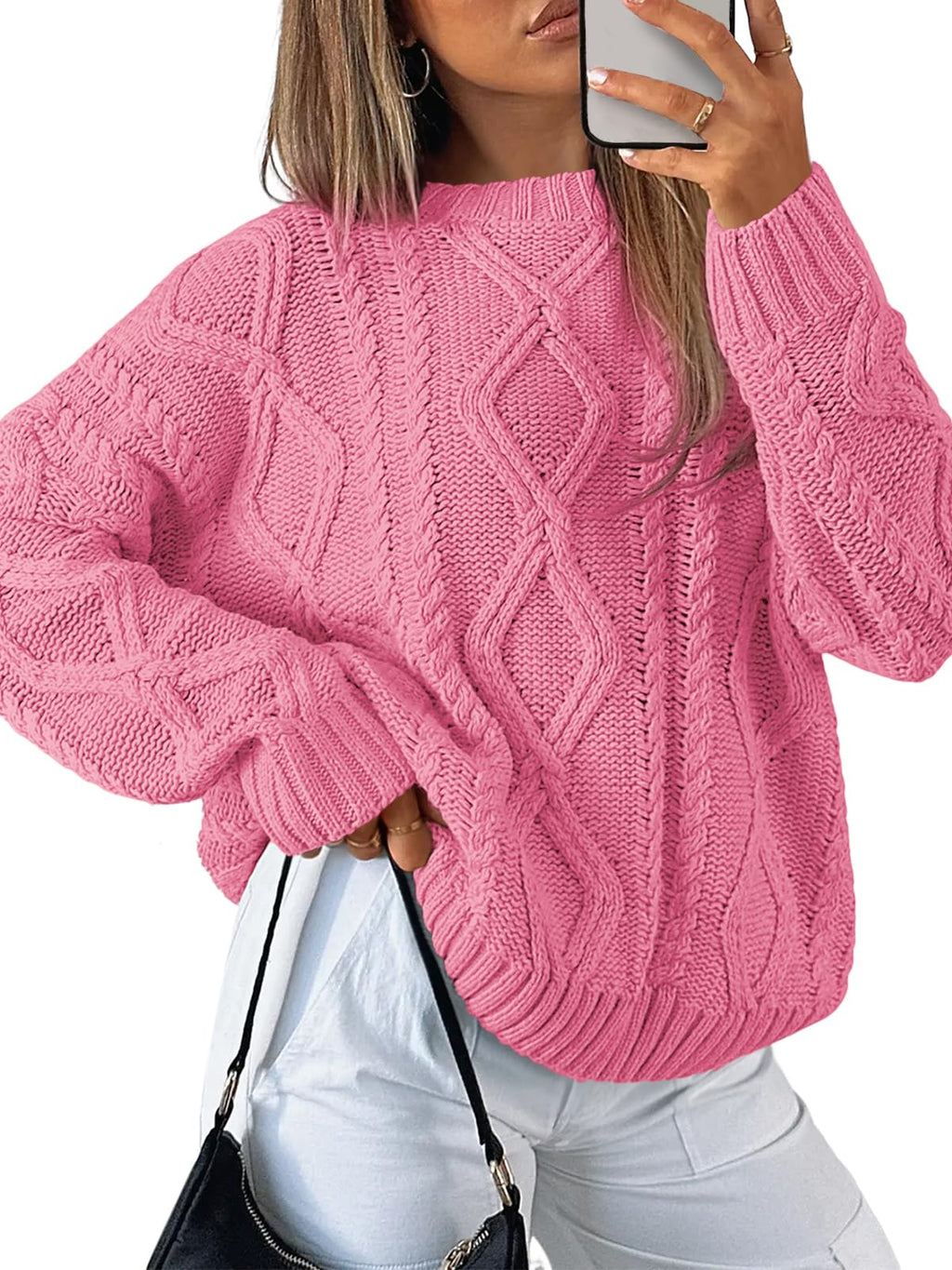 Women's Oversized Cable Knit Crewneck Sweater