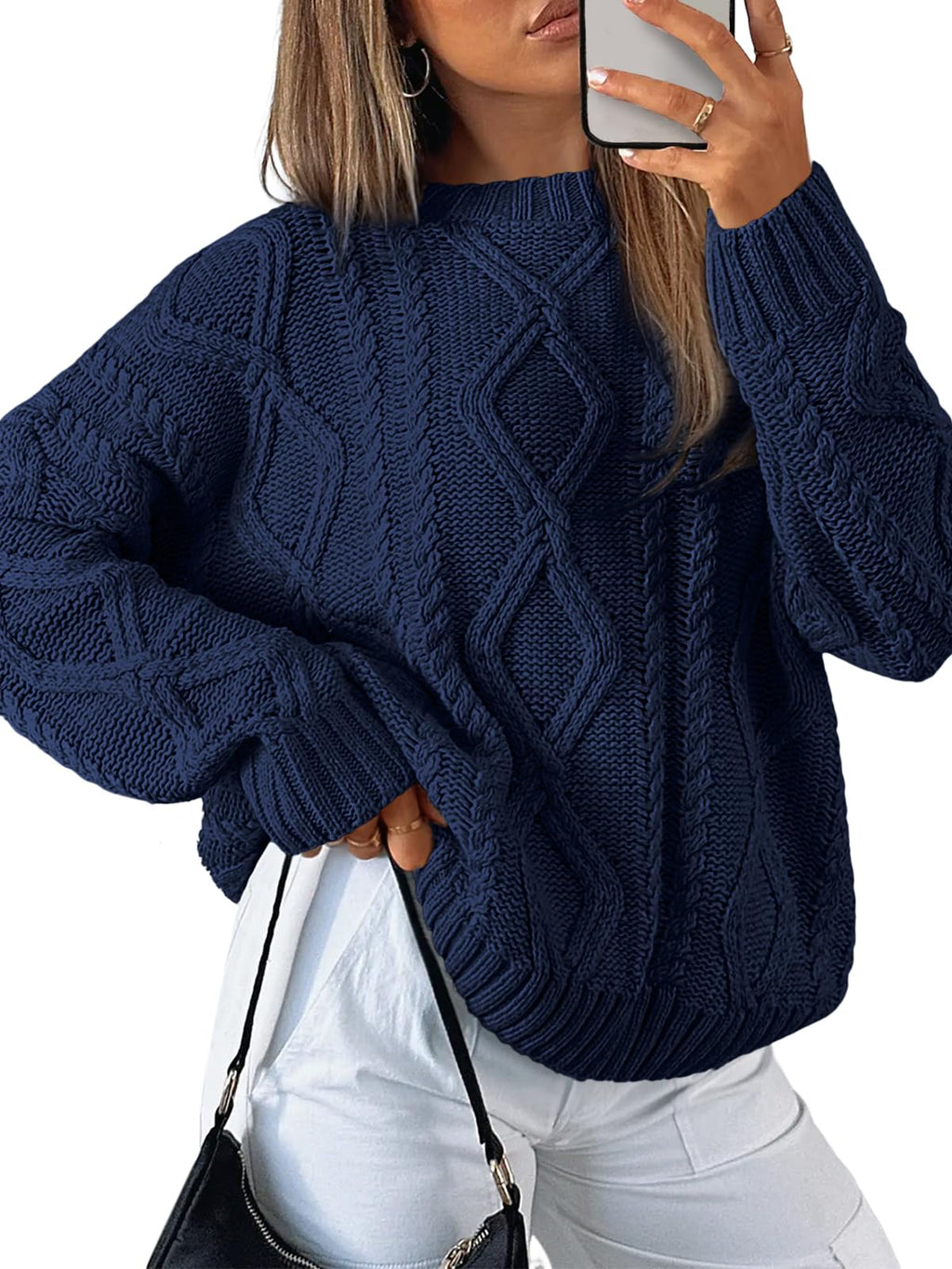Women's Oversized Cable Knit Crewneck Sweater