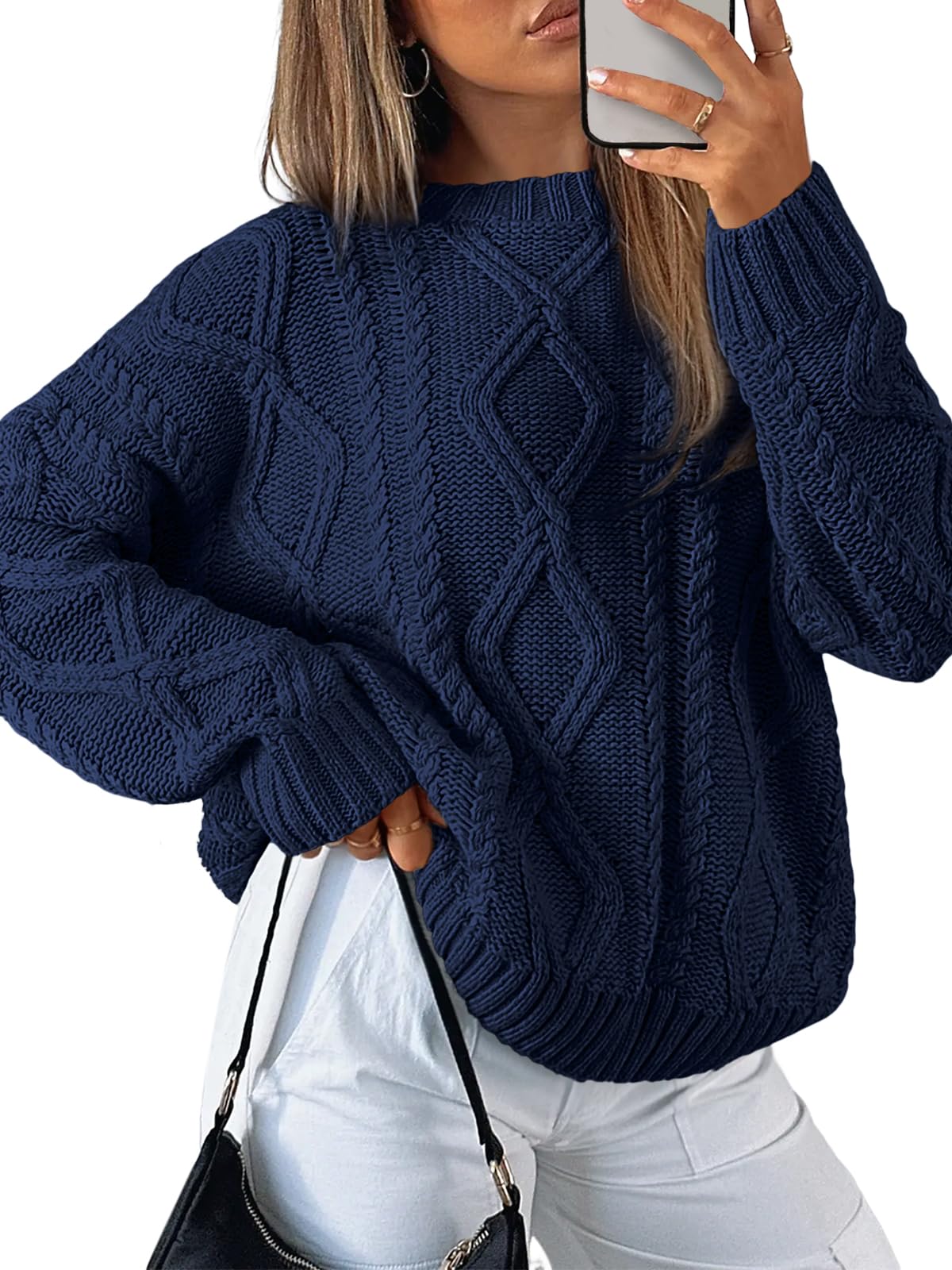Women's Oversized Cable Knit Crewneck Sweater