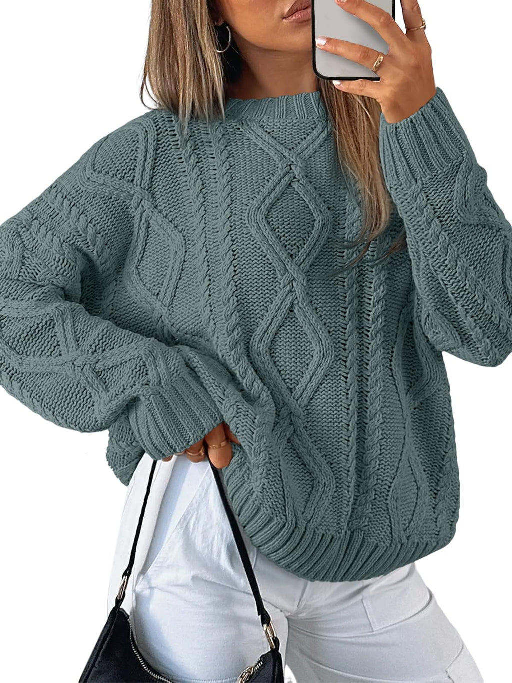 Women's Oversized Cable Knit Crewneck Sweater