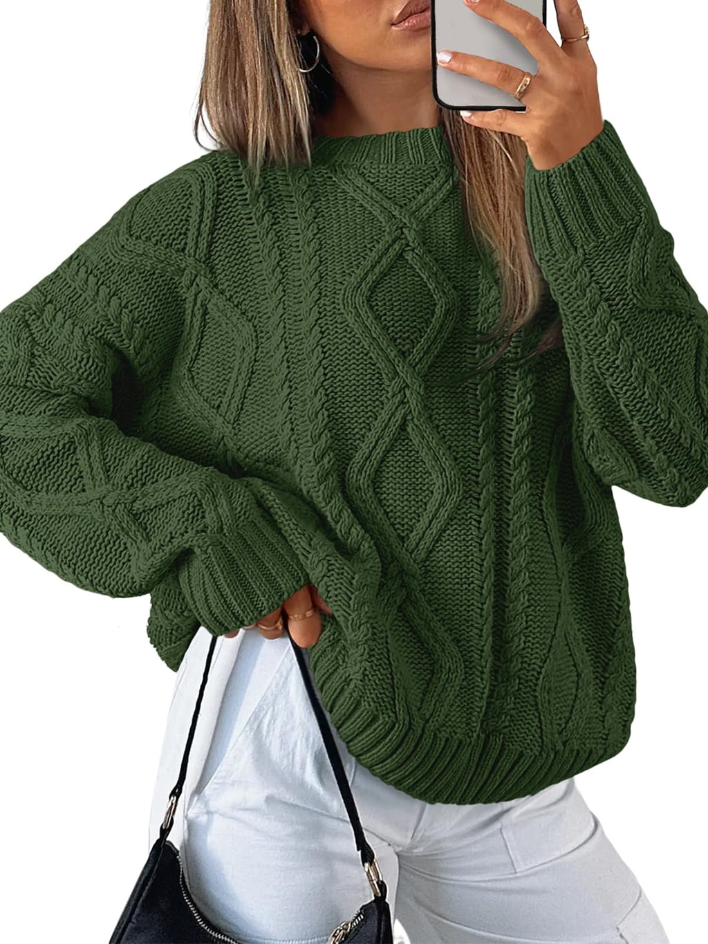 Women's Oversized Cable Knit Crewneck Sweater