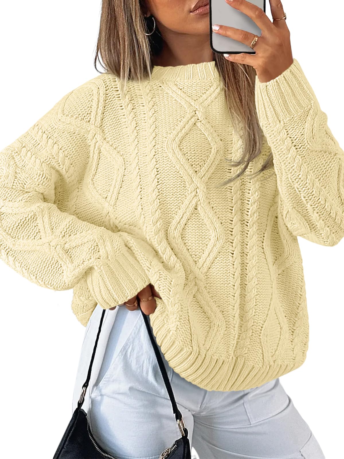 Women's Oversized Cable Knit Crewneck Sweater