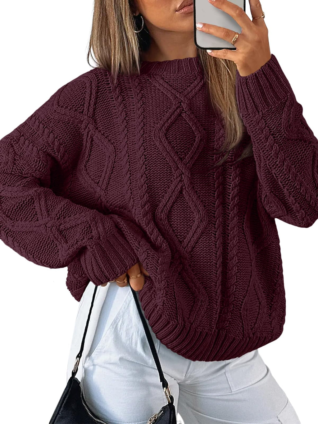 Women's Oversized Cable Knit Crewneck Sweater