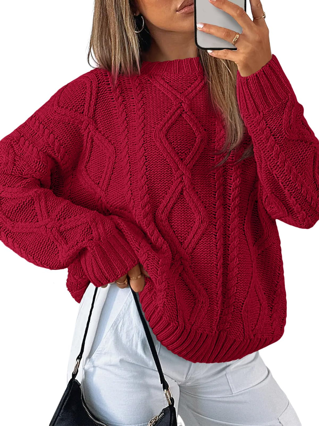 Women's Oversized Cable Knit Crewneck Sweater