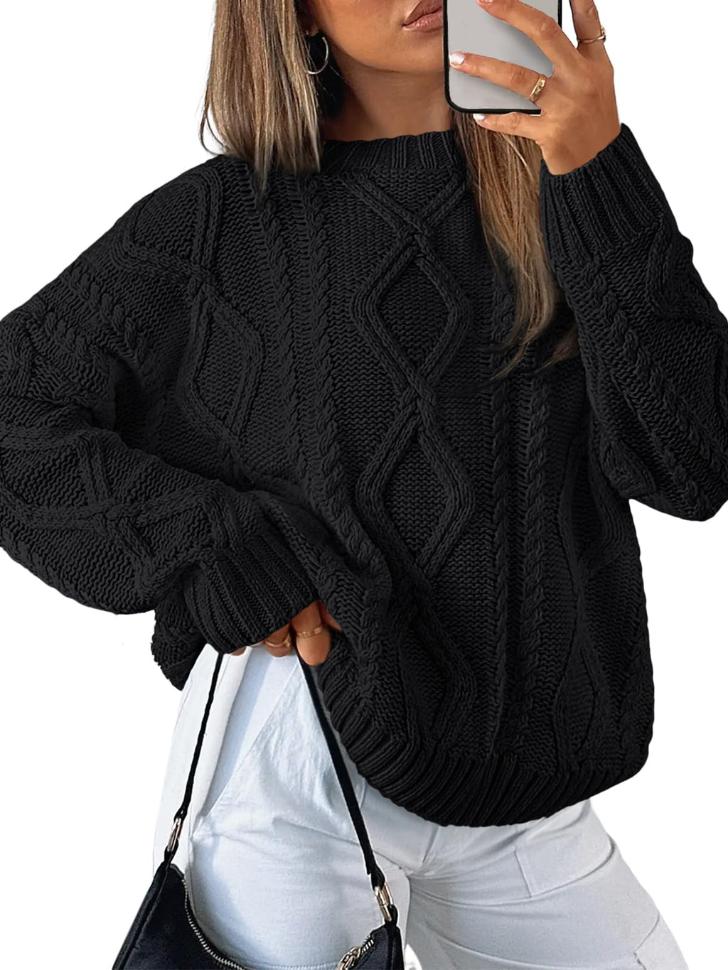 Women's Oversized Cable Knit Crewneck Sweater