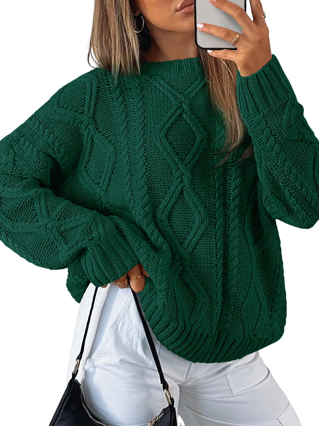 Women's Oversized Cable Knit Crewneck Sweater