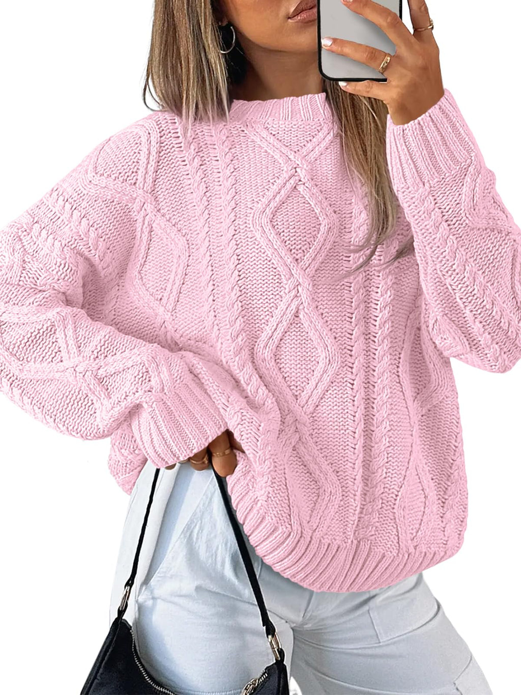 Women's Oversized Cable Knit Crewneck Sweater