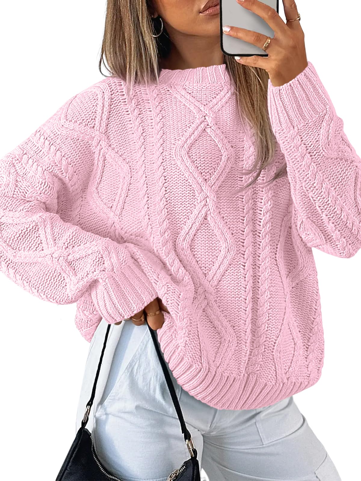 Women's Oversized Cable Knit Crewneck Sweater
