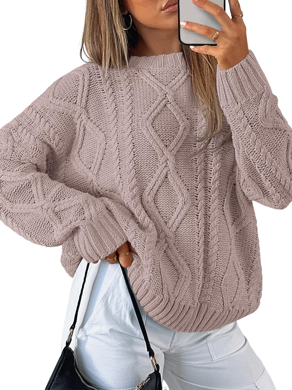 Women's Oversized Cable Knit Crewneck Sweater