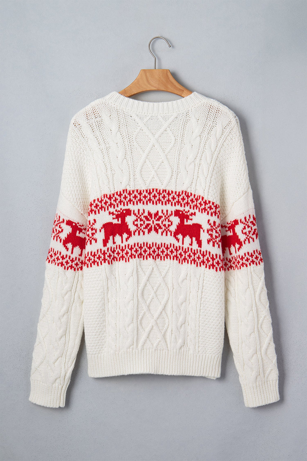 Christmas Reindeer Graphic Print Cable Knit Sweater