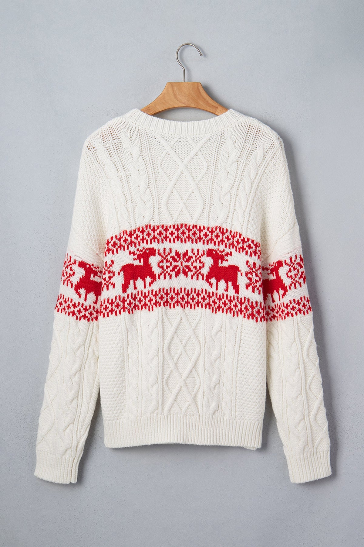 Christmas Reindeer Graphic Print Cable Knit Sweater
