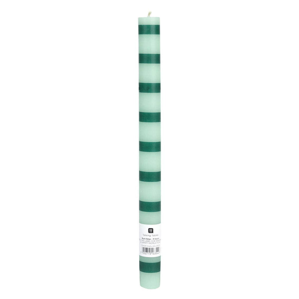 Green Striped Dinner Candles – Holiday Table Decor