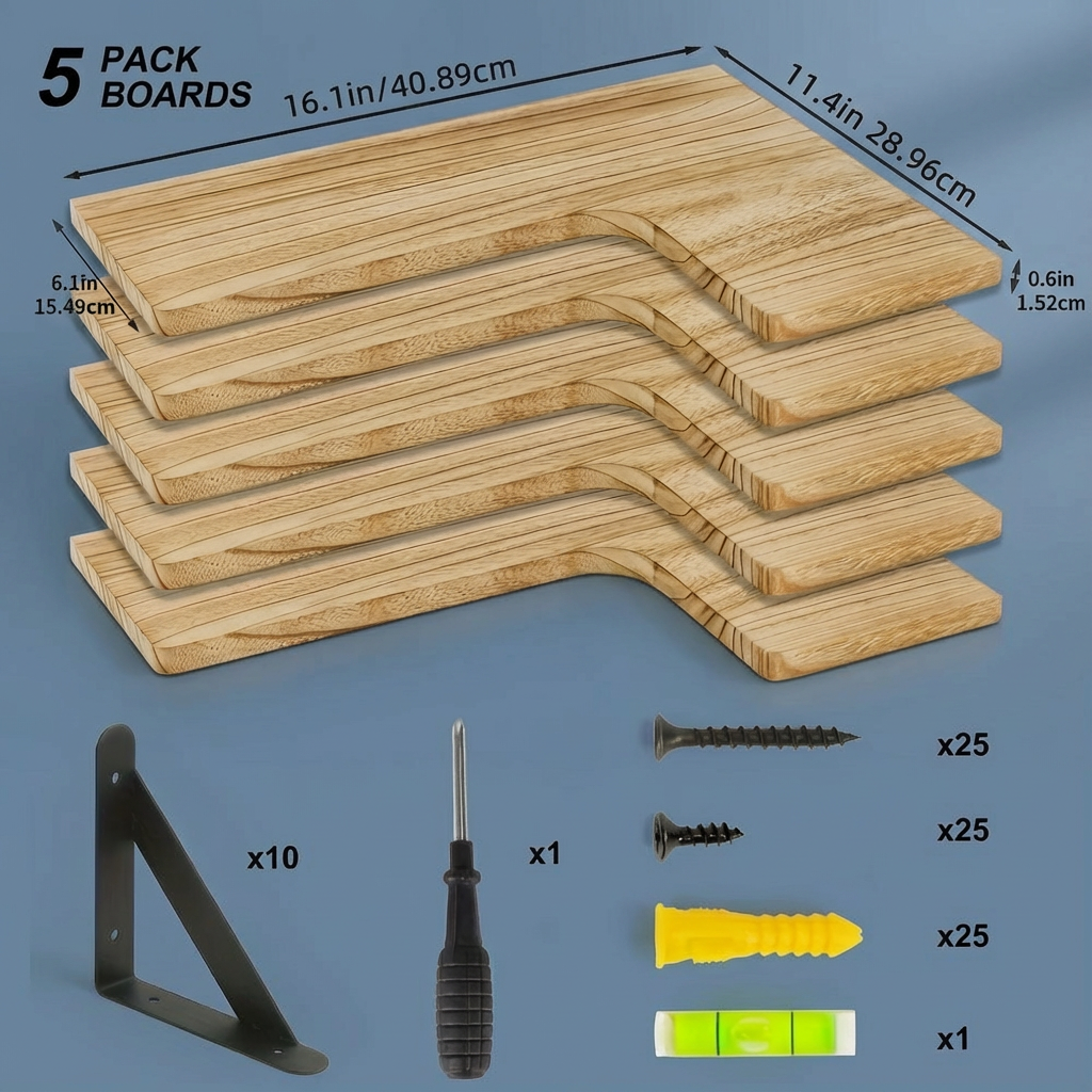 Rustic Corner Floating Shelves, Set of 5