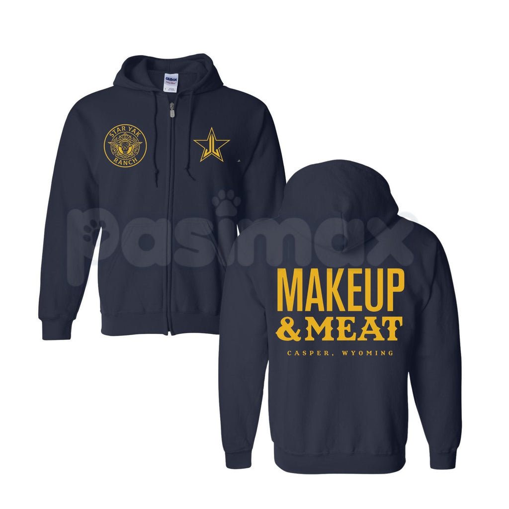 Makeup & Meat Chocolate Zip-Up Hoodie – Funny Graphic Foodie & Beauty Hoodie, Cozy Unisex Streetwear Sweater