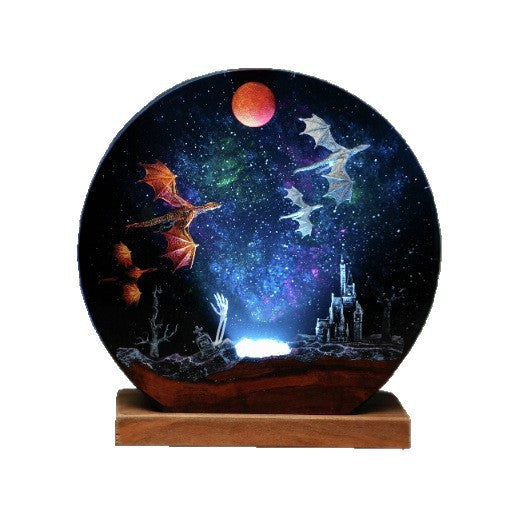 Ice & Fire Dragon Resin Night Lamp | Wood Base | 3 Sizes