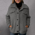 Women's Lapel Fleece Button Coat with Pockets