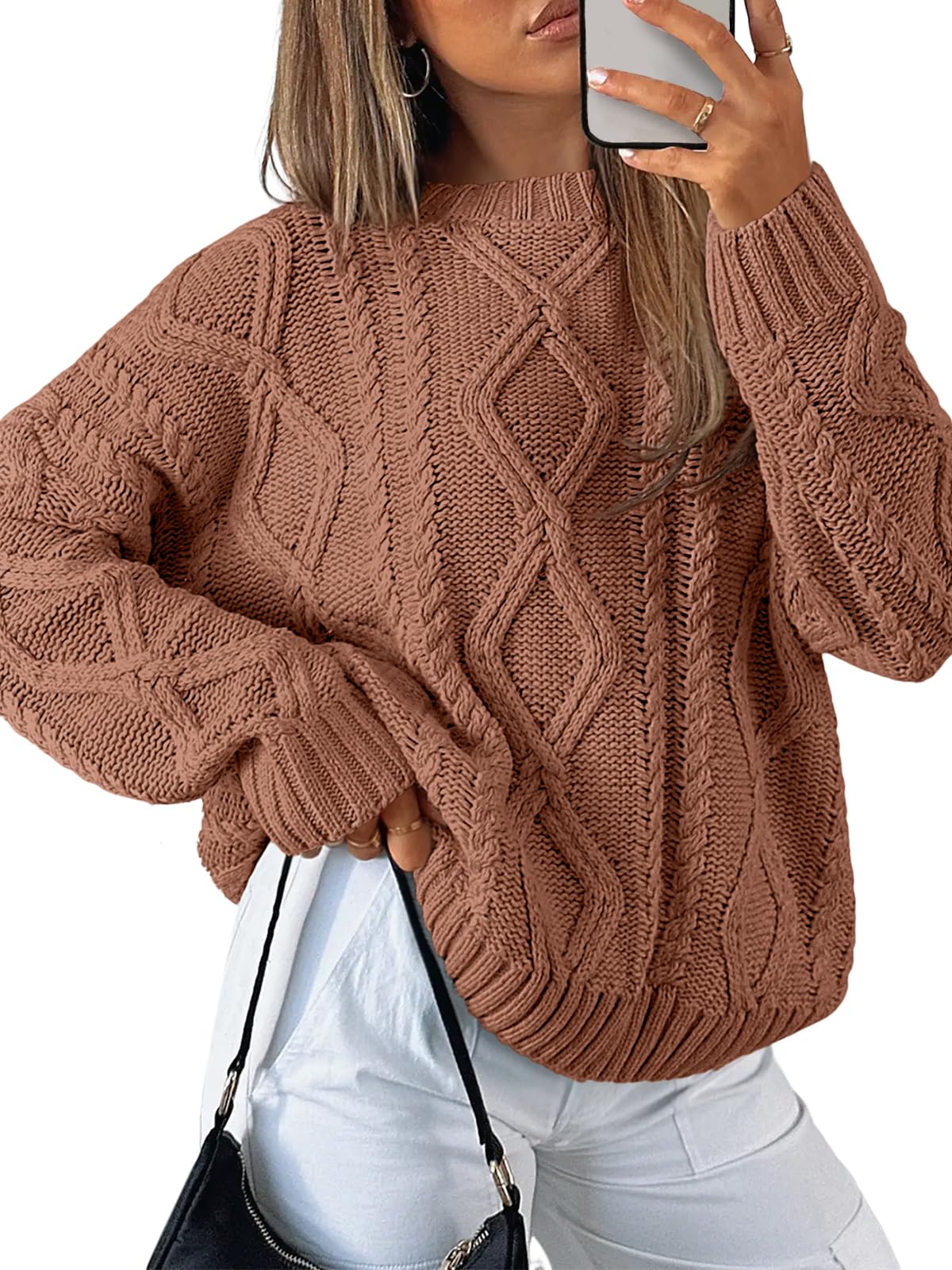 Women's Oversized Cable Knit Crewneck Sweater