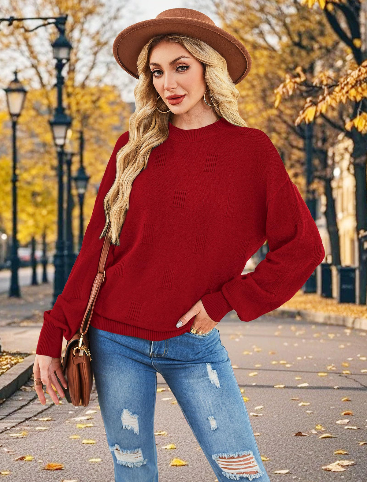Women's Puff Sleeve Turtleneck Knit Sweater