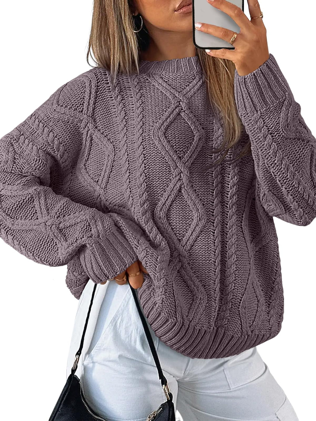 Women's Oversized Cable Knit Crewneck Sweater