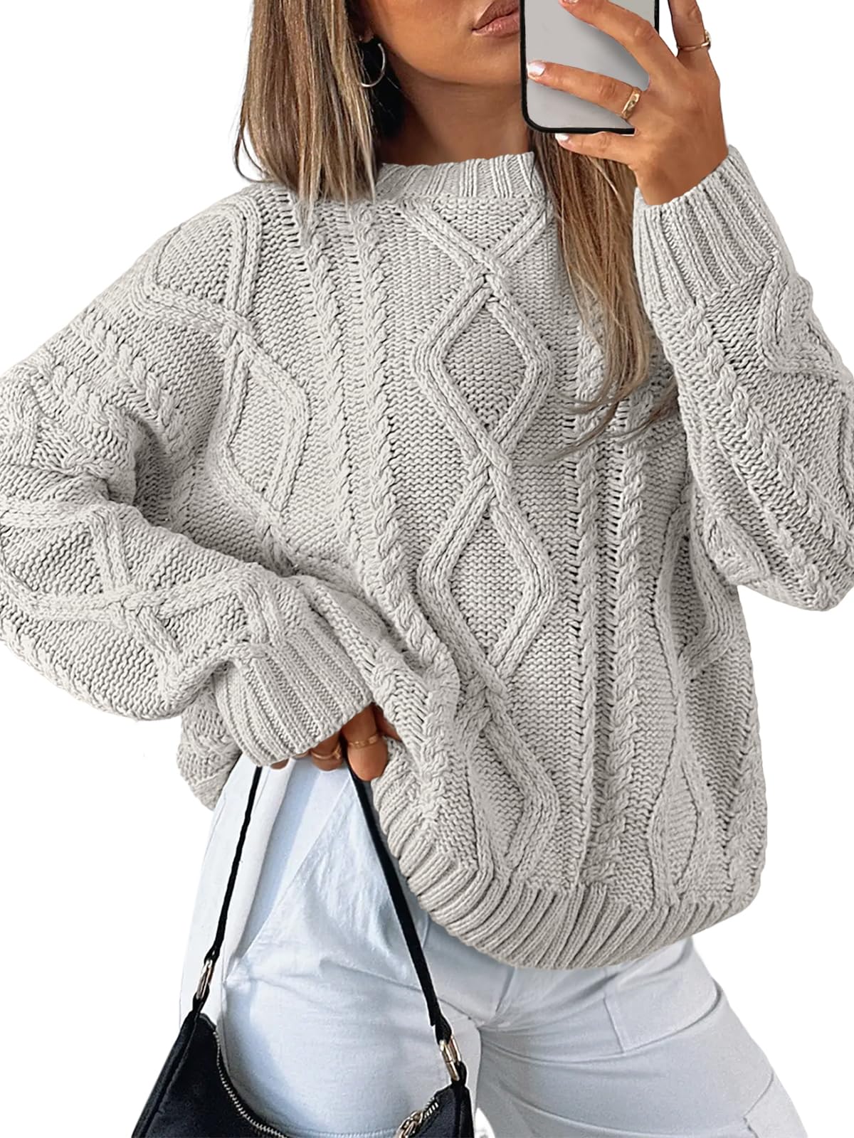 Women's Oversized Cable Knit Crewneck Sweater
