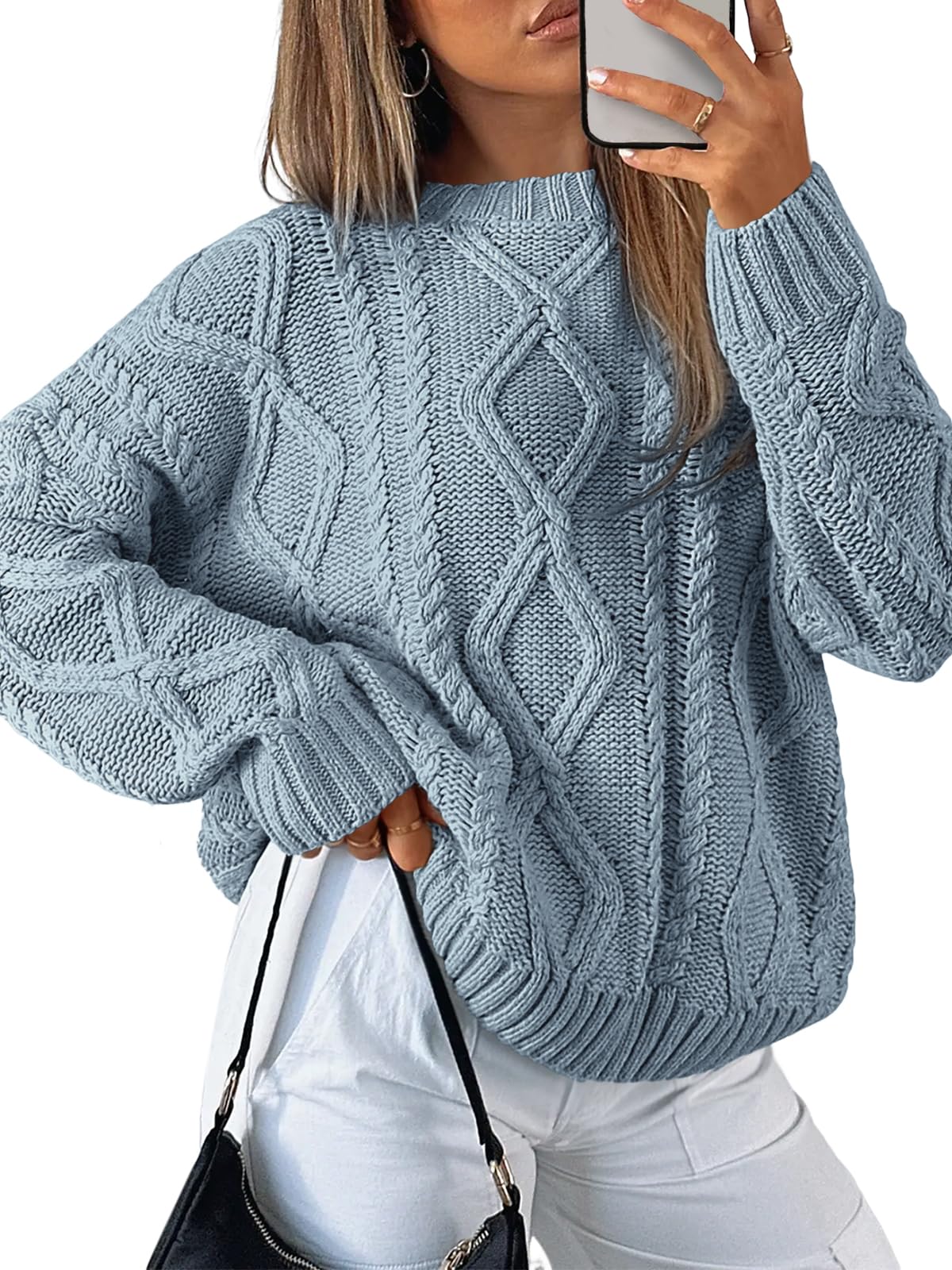 Women's Oversized Cable Knit Crewneck Sweater