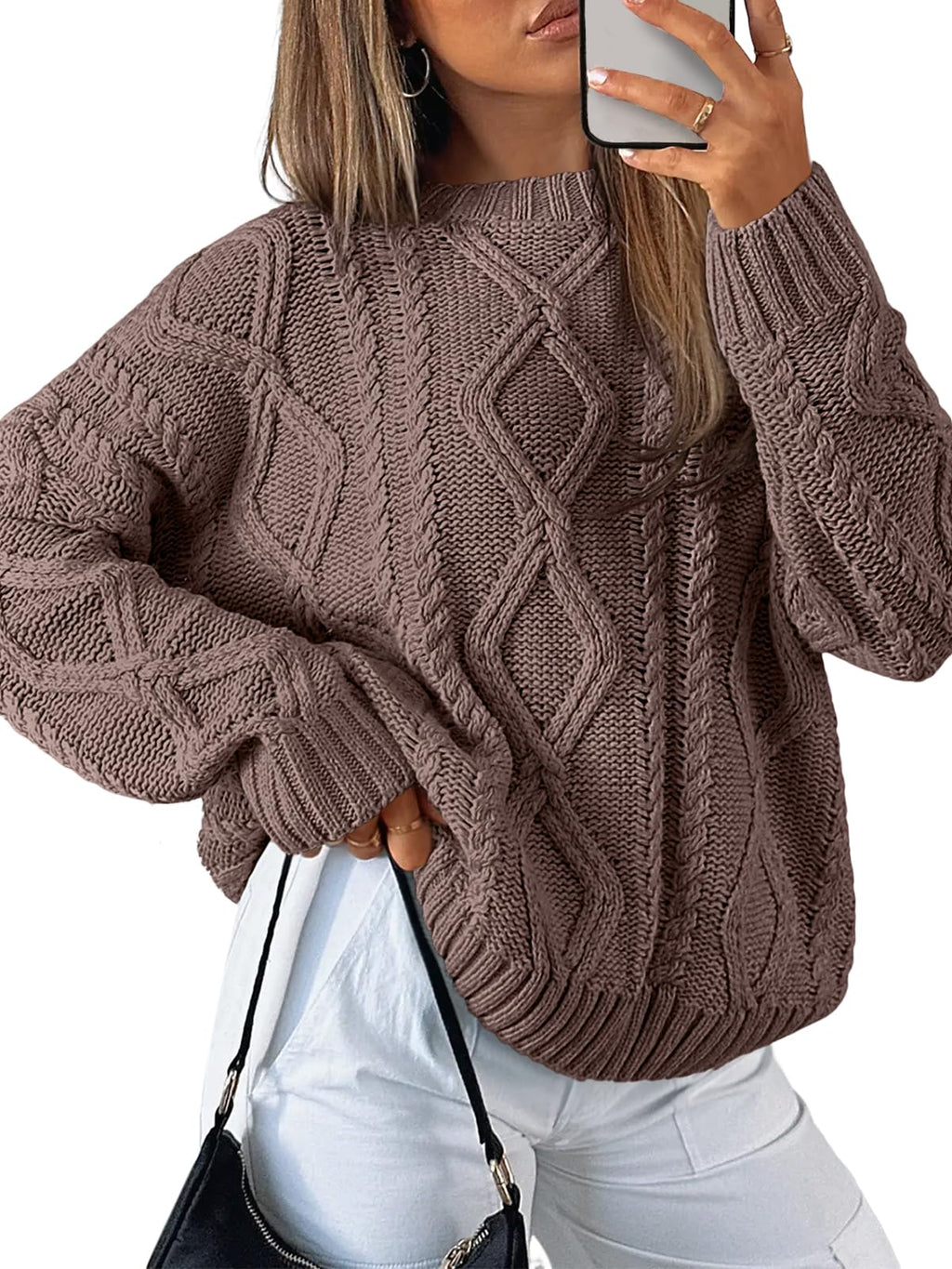 Women's Oversized Cable Knit Crewneck Sweater