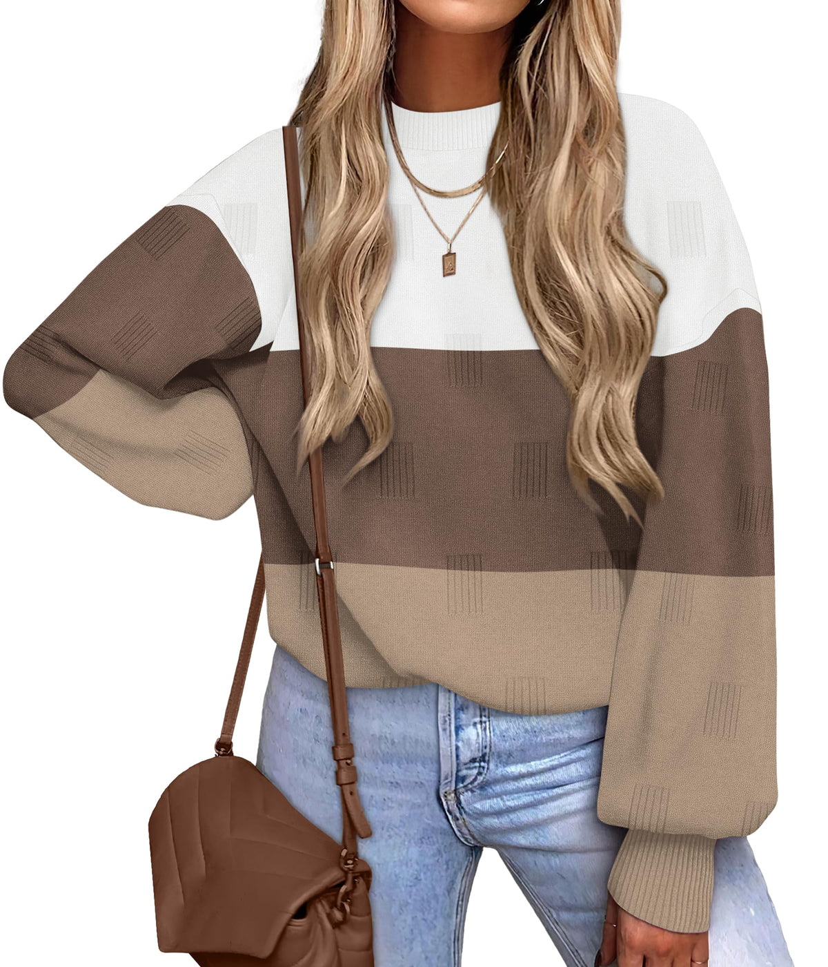 Women's Puff Sleeve Turtleneck Knit Sweater