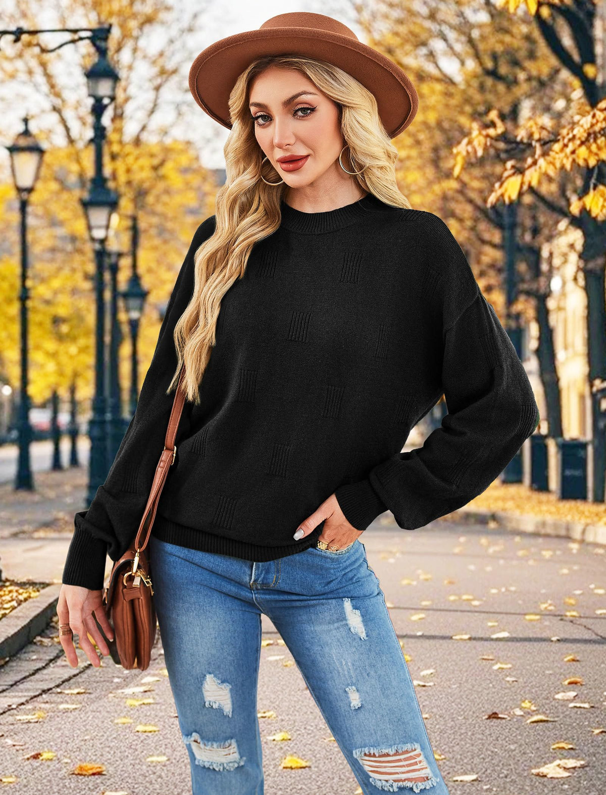 Women's Puff Sleeve Turtleneck Knit Sweater