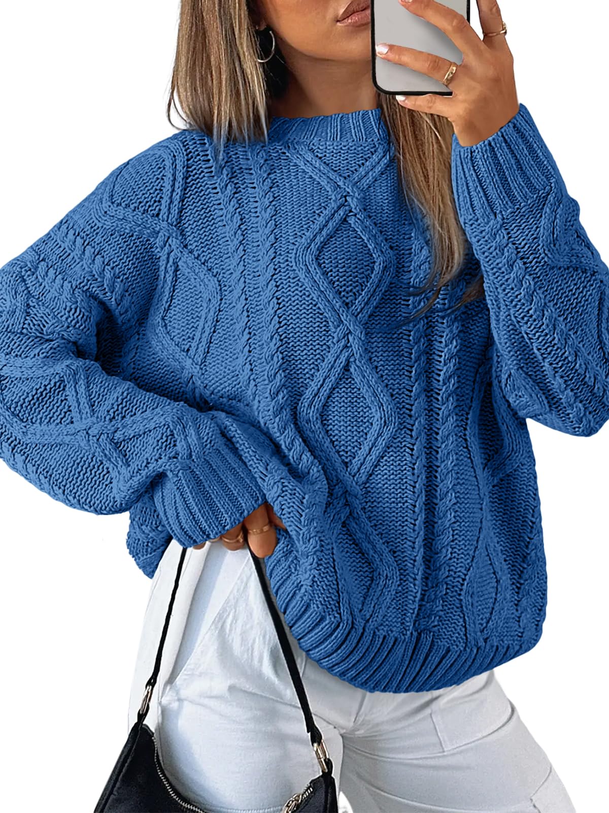 Women's Oversized Cable Knit Crewneck Sweater