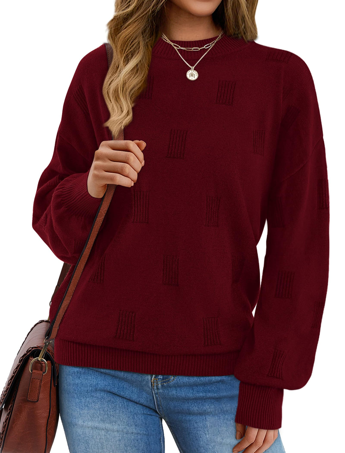 Women's Puff Sleeve Turtleneck Knit Sweater