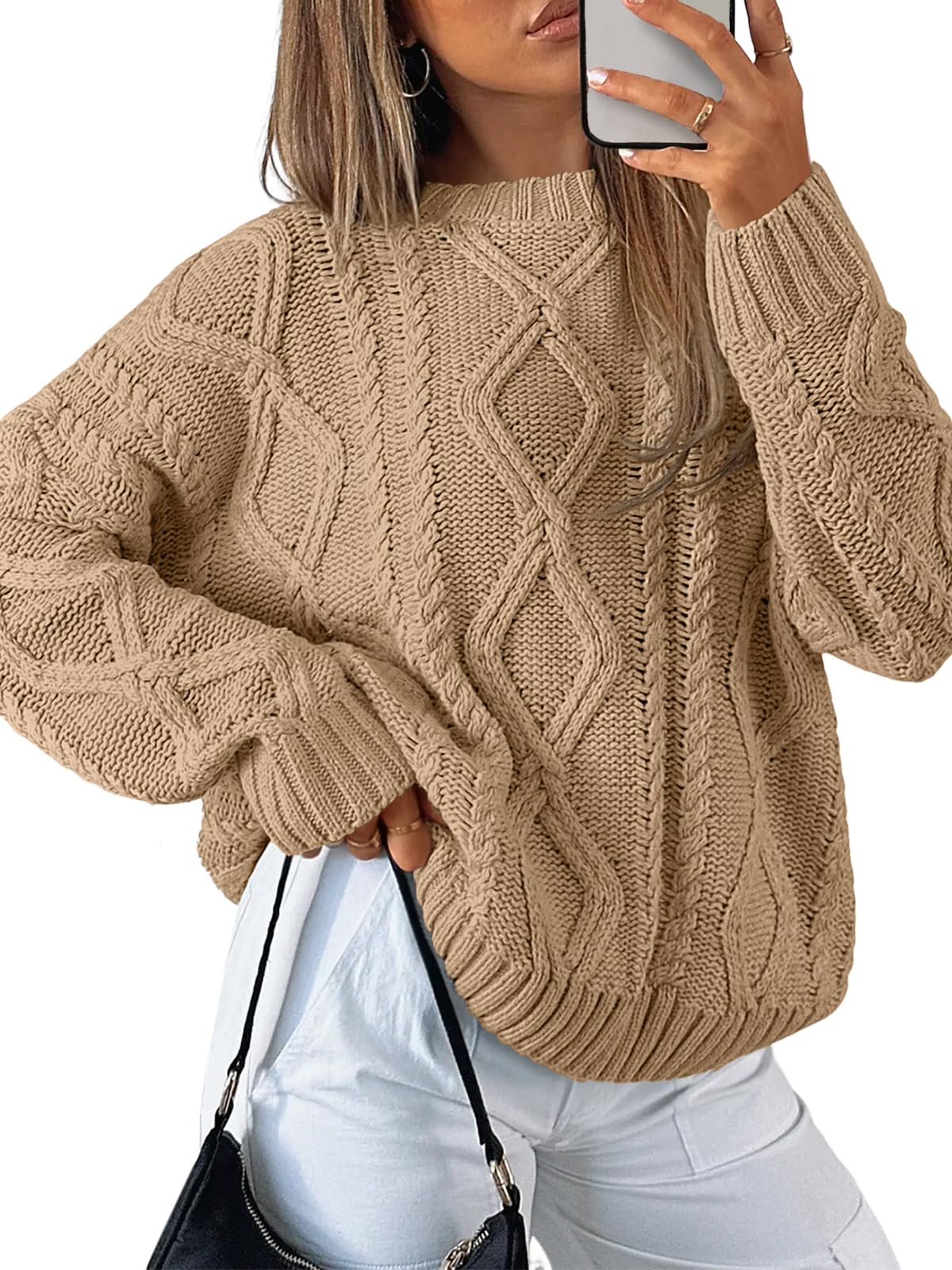 Women's Oversized Cable Knit Crewneck Sweater