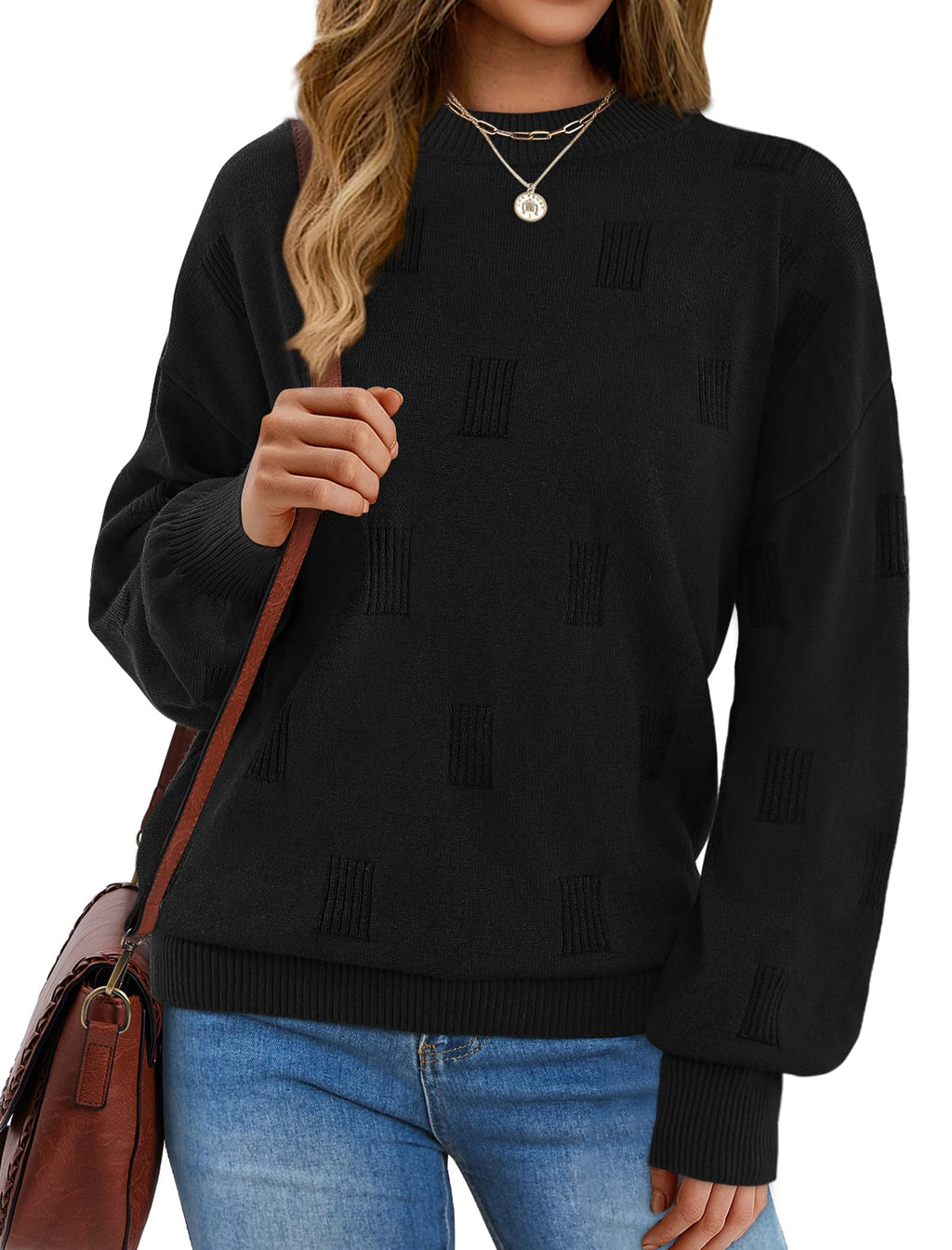 Women's Puff Sleeve Turtleneck Knit Sweater