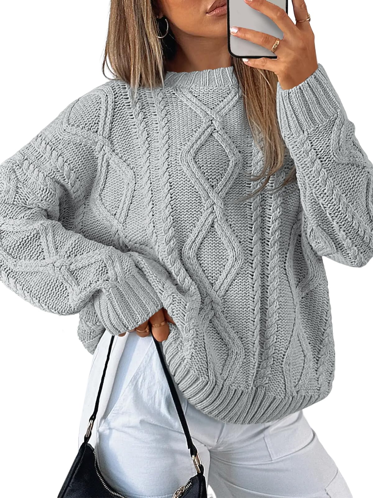 Women's Oversized Cable Knit Crewneck Sweater