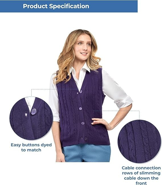 Women's Cable Knit Button-Front Sweater Vest