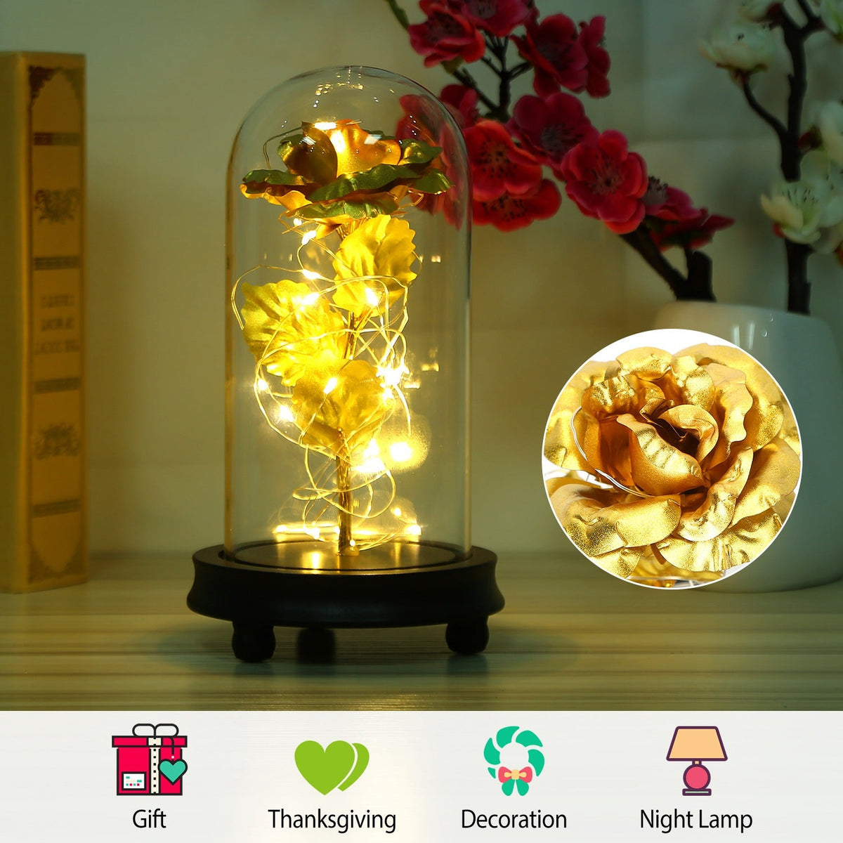 Enchanted Rose LED Lamp in Glass Dome