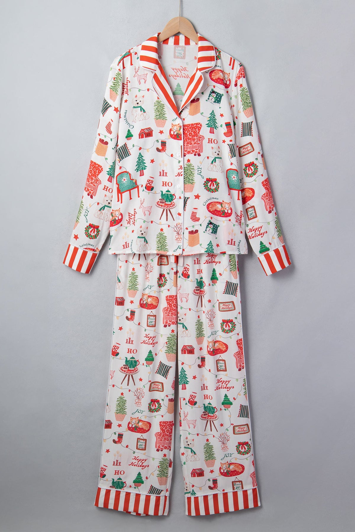 Christmas Stripe Trim Top & Pants Pajama Set