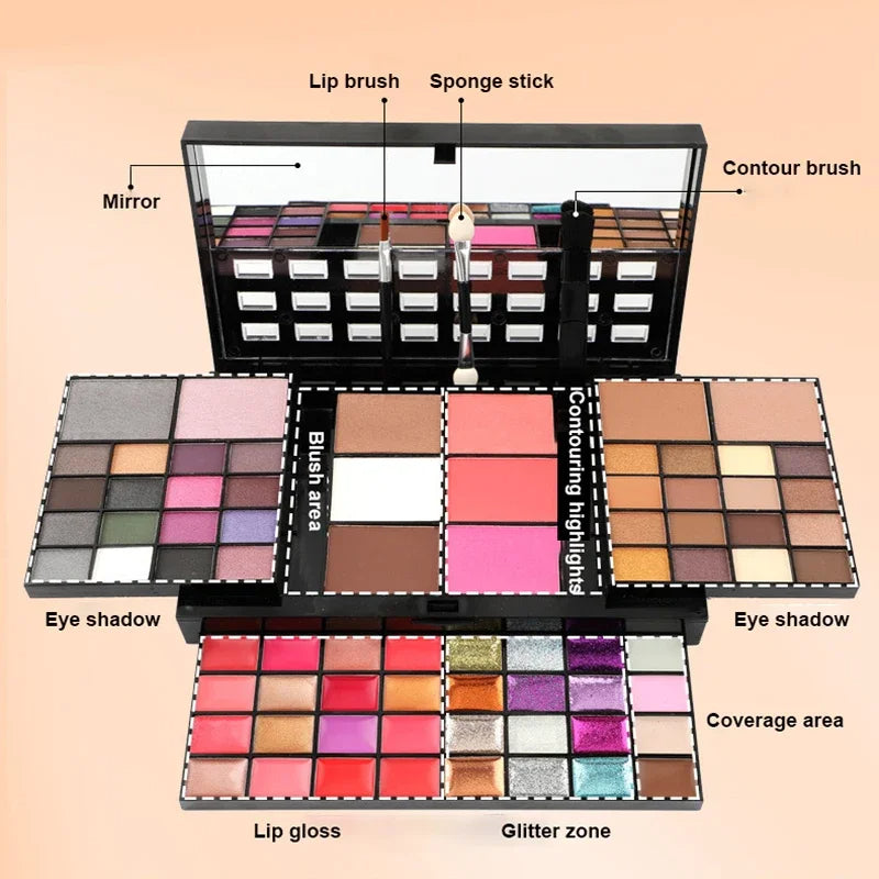 74-Color Makeup Palette – Eyeshadow, Lip Gloss & Blush