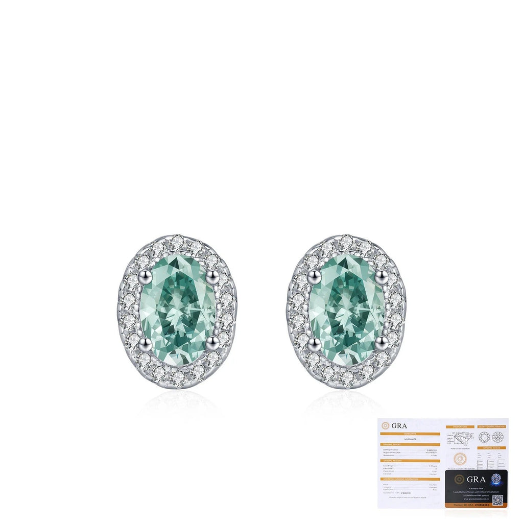 Oval Green Moissanite Stud Earrings | Sterling Silver