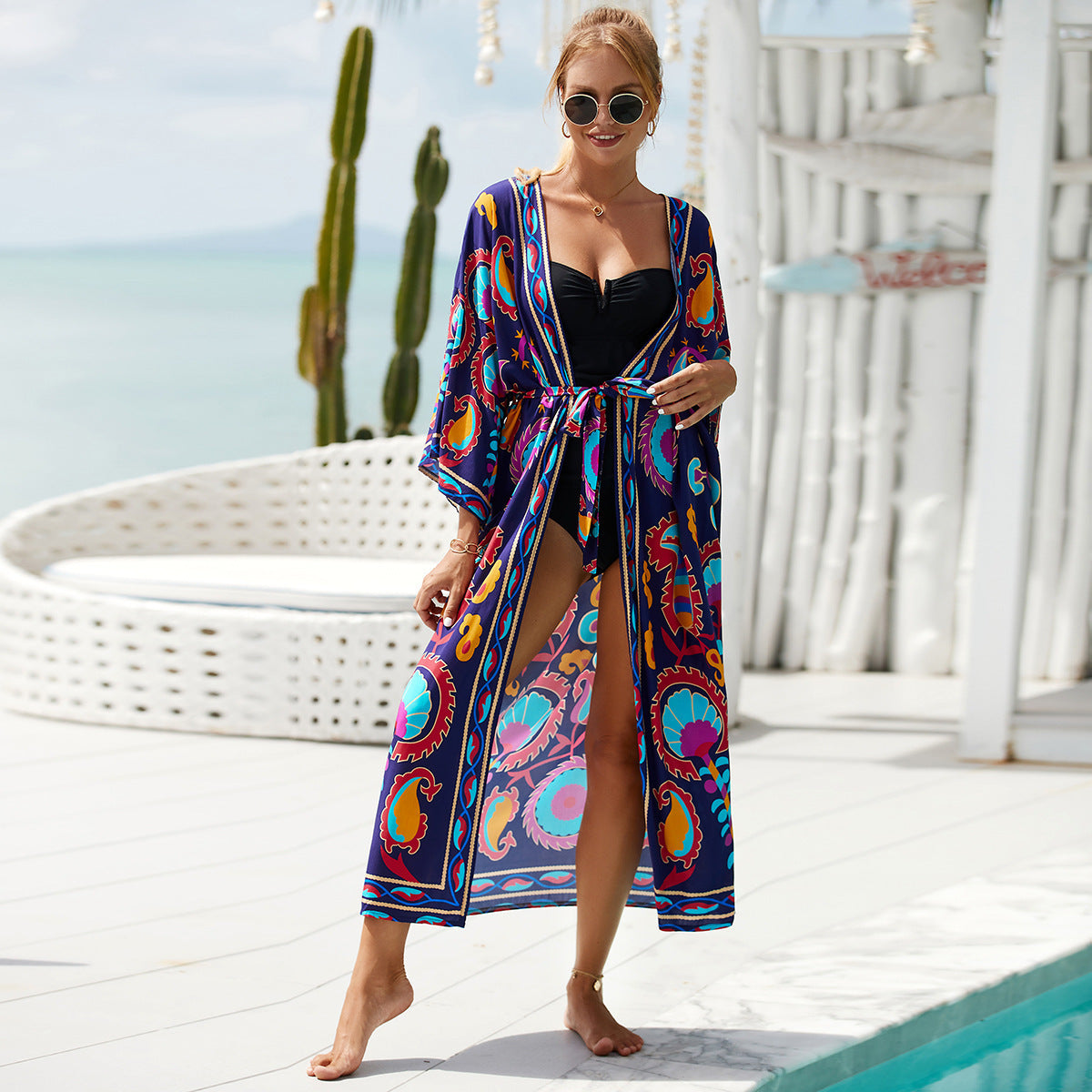 Kimono de Plage Imprimé en Rayonne – Élégance et Protection Sous le Soleil
